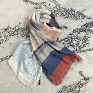 Inouitoosh Scarf Shawl Wrap Colorblock Stripe Fringe Made France Lightweight